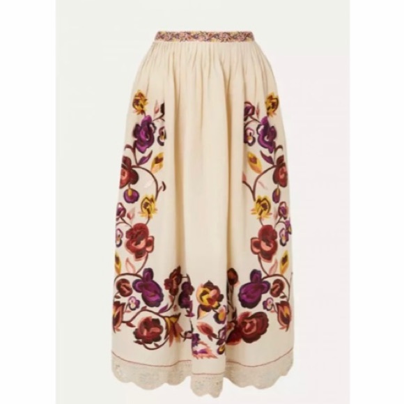 ULLA JOHNSON Yana Embroidered Linen And Cotton-Blend Midi Skirt - Picture 2 of 14
